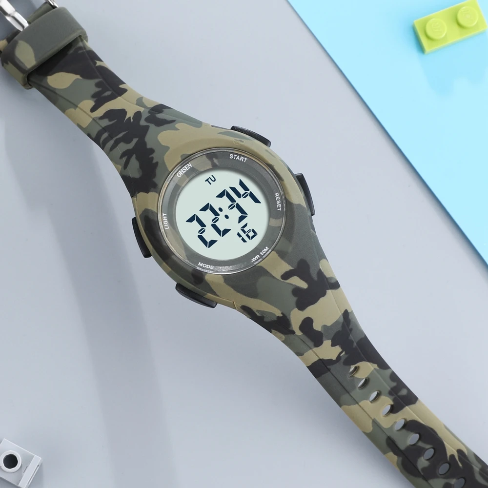 Waterproof Sport LED Army Green Kids Digital Watch