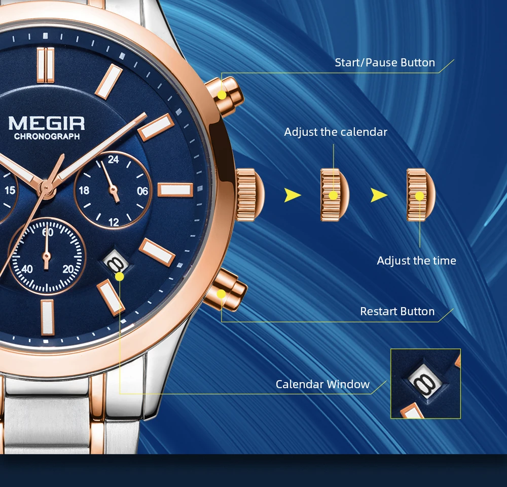 MEGIR Men's Chronograph Watch – Quartz, Stainless Steel, Luxury - Image 24