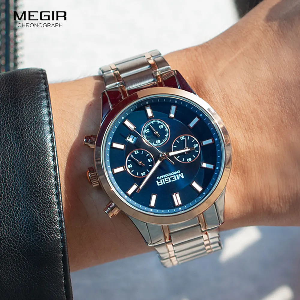 MEGIR Men's Chronograph Watch – Quartz, Stainless Steel, Luxury - Image 3