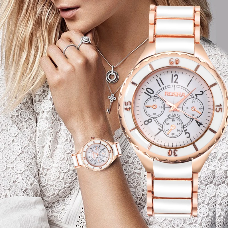 Women's Elegant Rose Gold White Steel Quartz Watch
