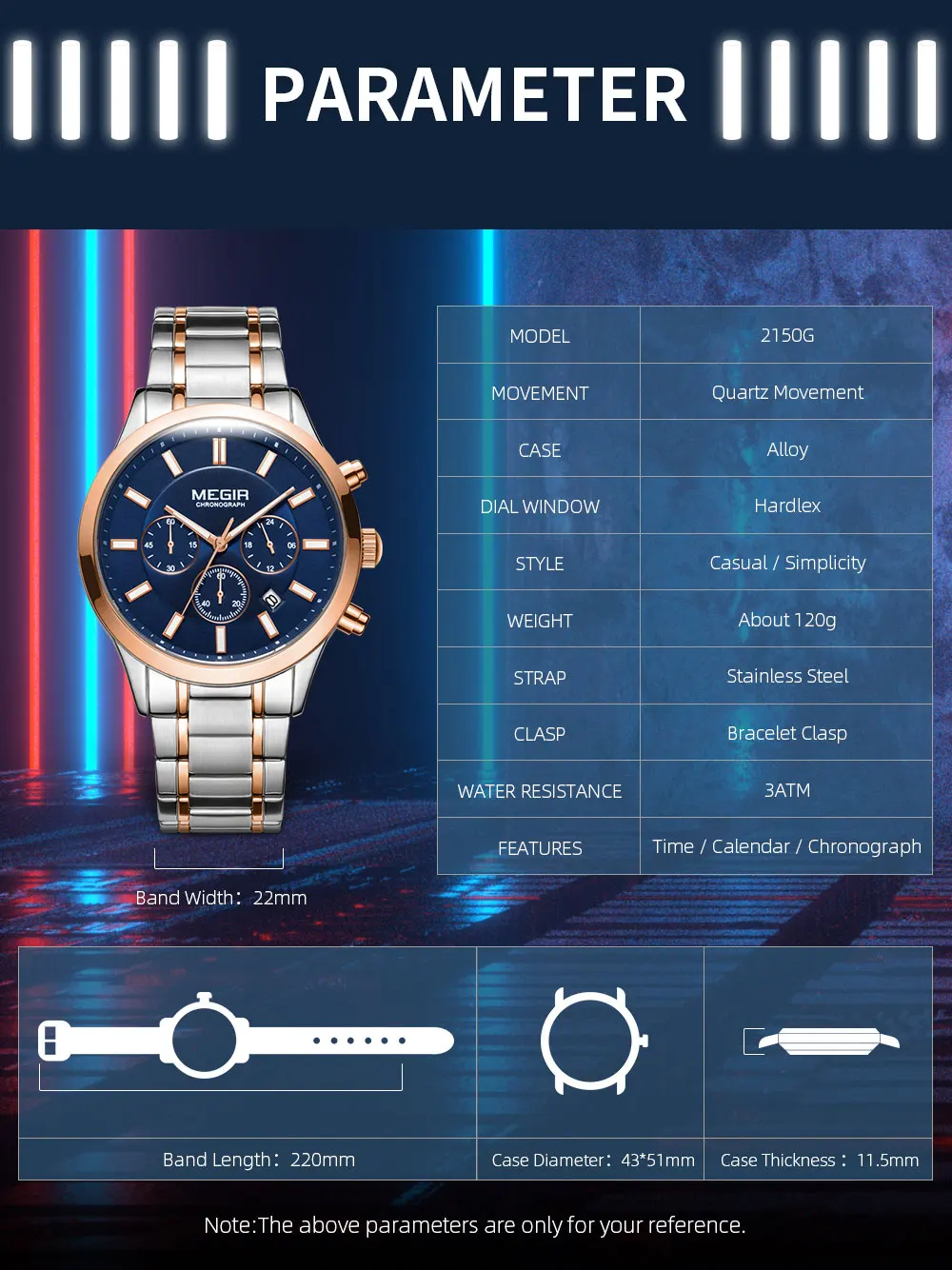 MEGIR Men's Chronograph Watch – Quartz, Stainless Steel, Luxury - Image 21