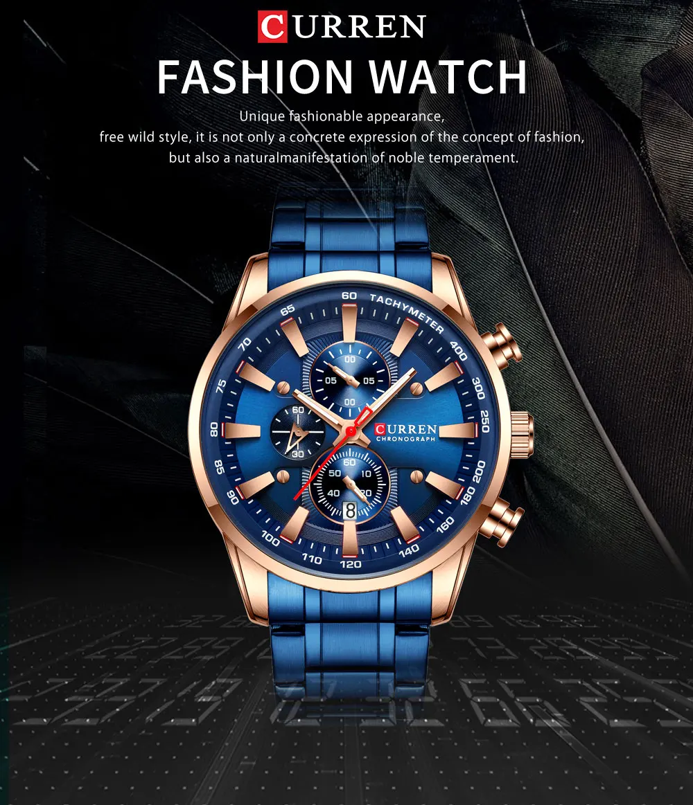 CURREN Men's Chronograph Watch – Quartz, Stainless Steel, Luminous - Image 9