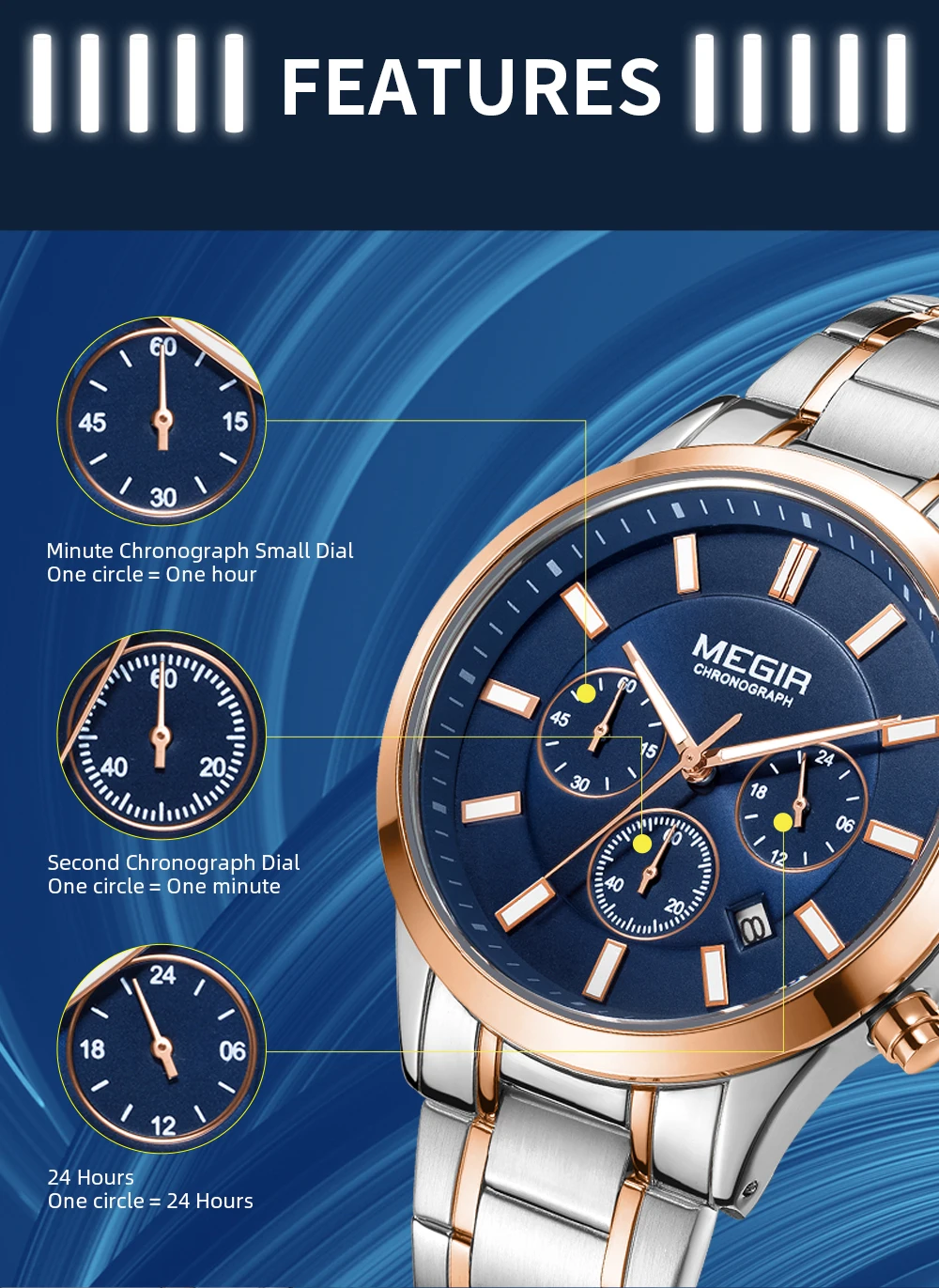 MEGIR Men's Chronograph Watch – Quartz, Stainless Steel, Luxury - Image 23