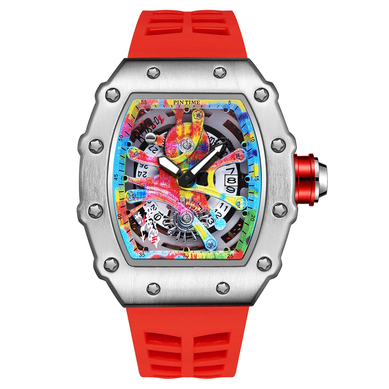 Fashion Mechanical Watch – Colorful RM Design, Automatic, Rubber Strap - Image 12