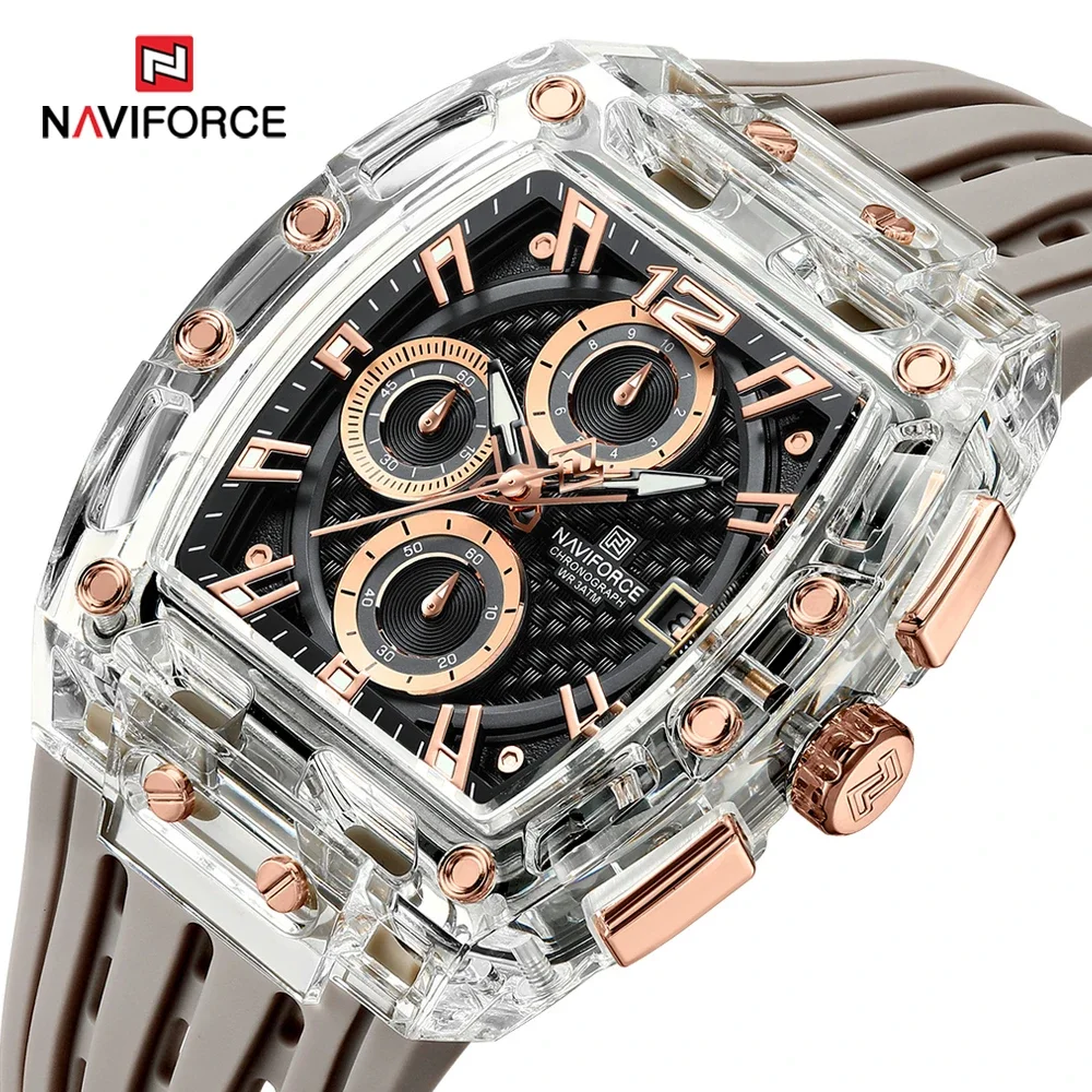 NAVIFORCE NF7105 Men's Watch – Transparent Tonneau, Quartz, Waterproof