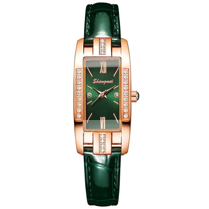 Vintage Rhinestone Rectangle Women's Leather Watch - Image 9