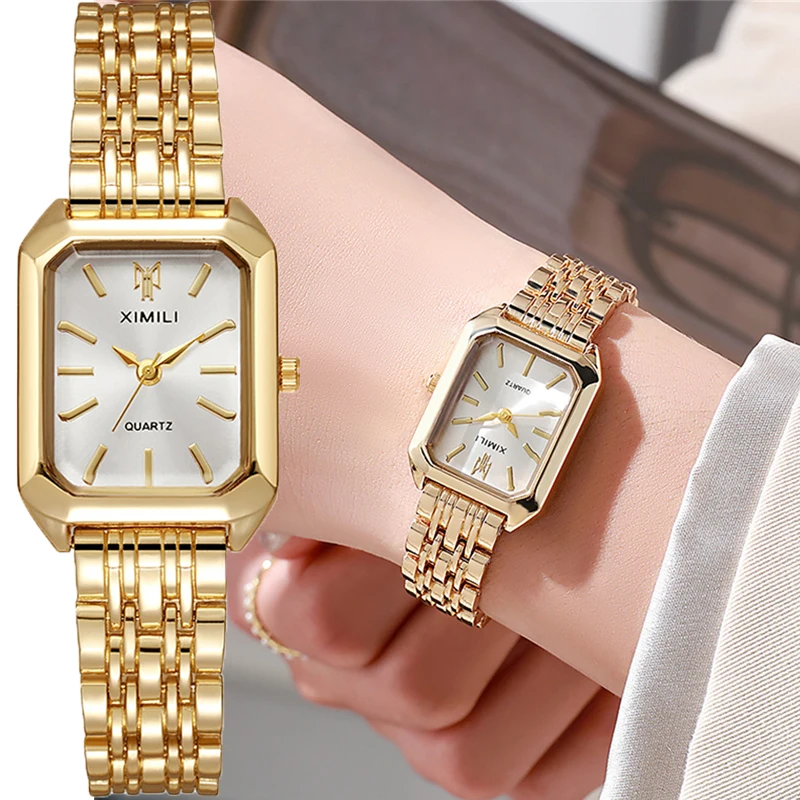 Luxury Gold Alloy Women’s Square Quartz Watch