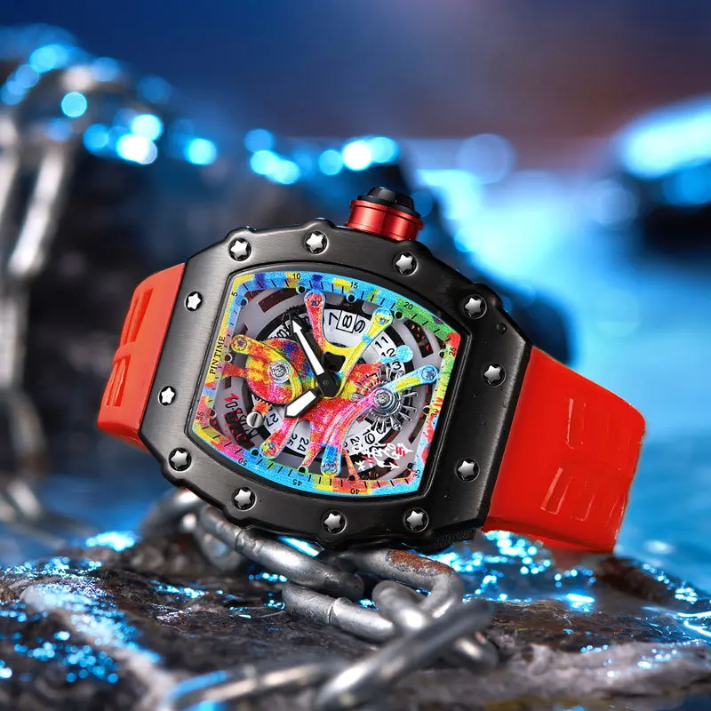 Fashion Mechanical Watch – Colorful RM Design, Automatic, Rubber Strap - Image 3