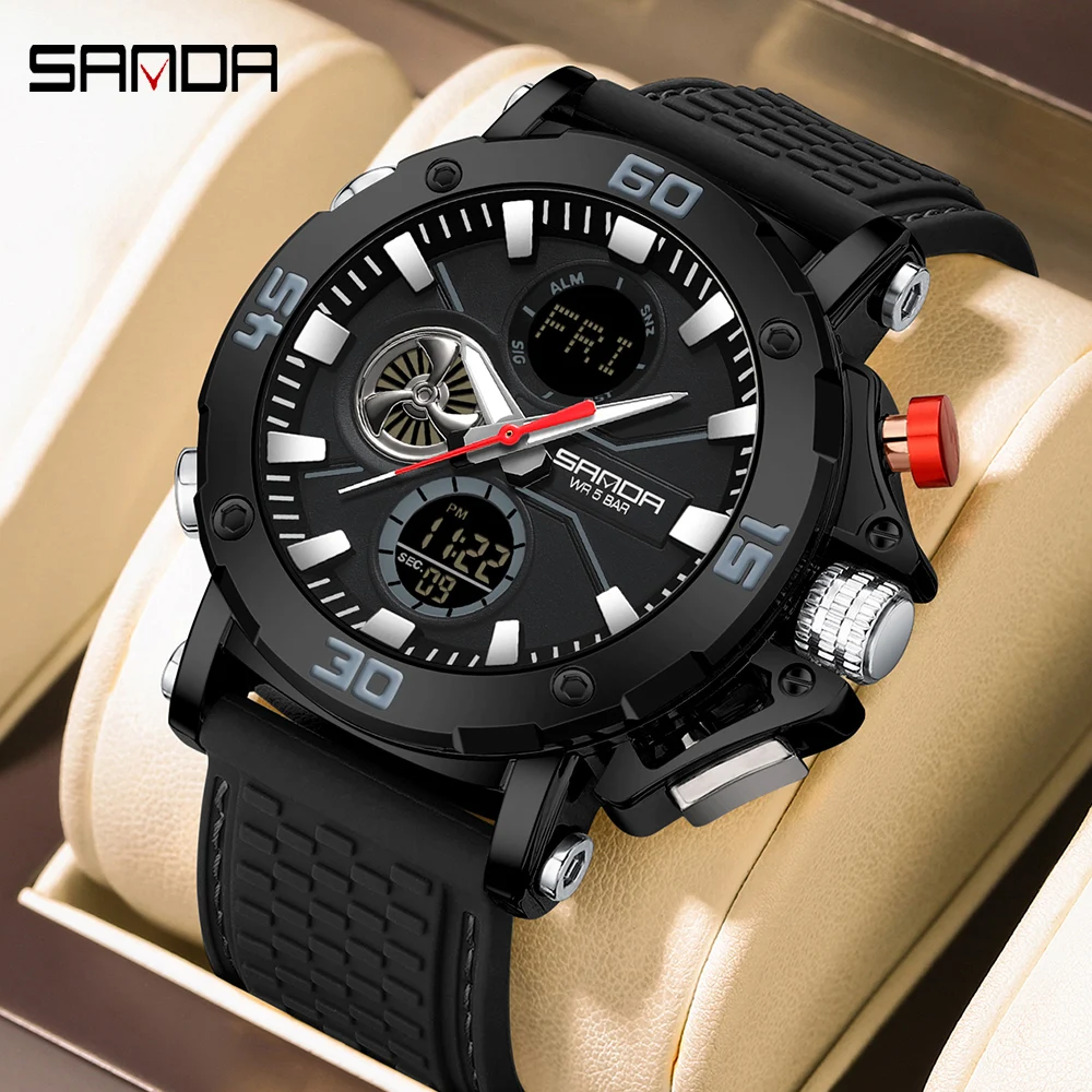 SANDA Men's Dual Display Watch – Chronograph, Alarm, Countdown - Image 2
