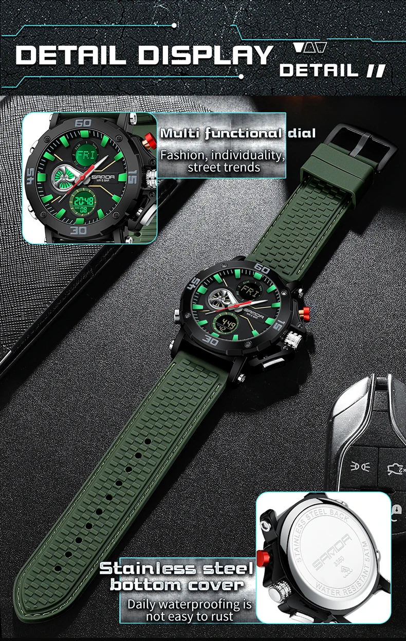 SANDA Men's Dual Display Watch – Chronograph, Alarm, Countdown - Image 29