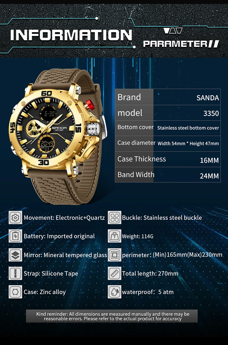 SANDA Men's Dual Display Watch – Chronograph, Alarm, Countdown - Image 20