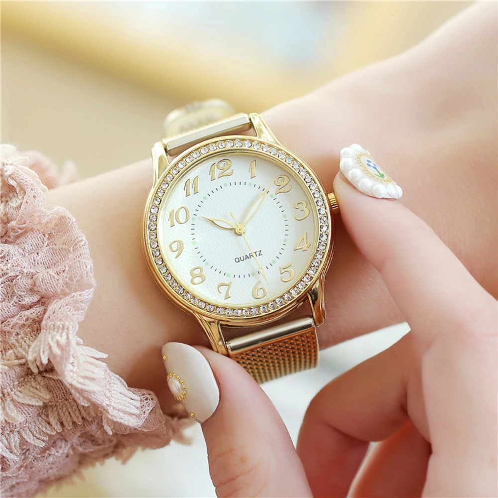 Luxury Rose Gold Mesh Women's Watch with Crystal Detailing - Image 4