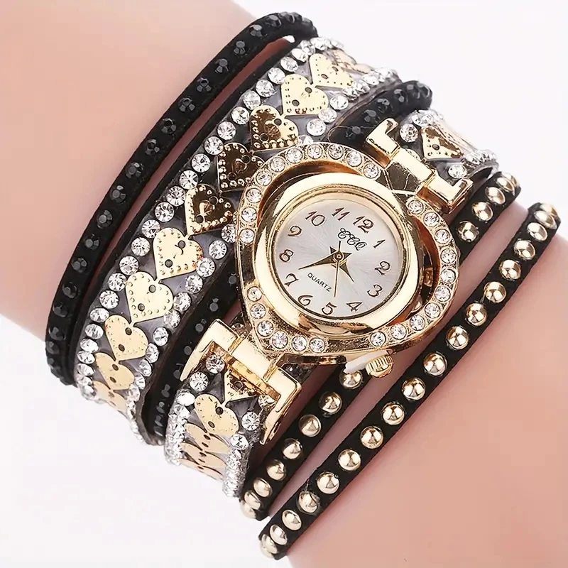 Fashion Rhinestone Heart Dial Women Watches Long Velvet Band Wristwatch - Image 3