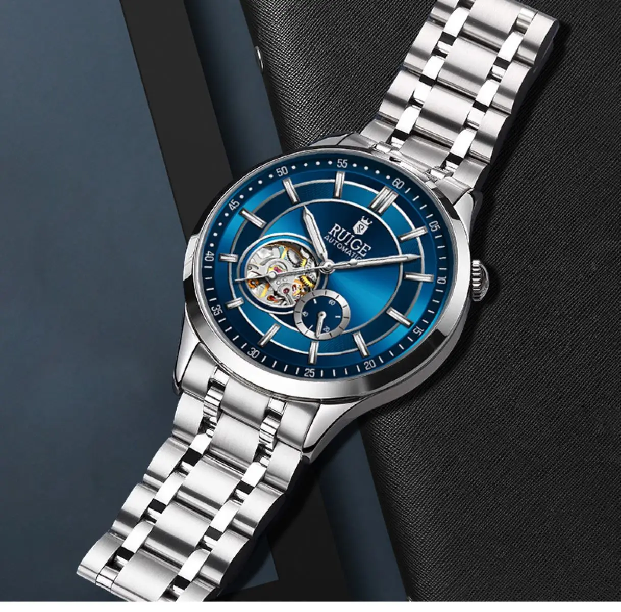Men’s Automatic Stainless Steel Watch Blue Dial & Calendar - Image 7