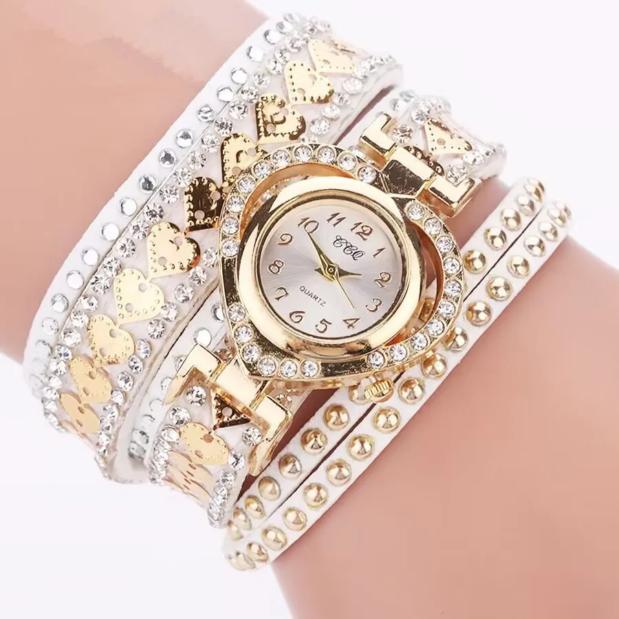 Fashion Rhinestone Heart Dial Women Watches Long Velvet Band Wristwatch - Image 2