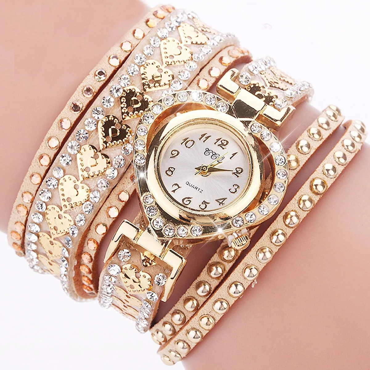 Fashion Rhinestone Heart Dial Women Watches Long Velvet Band Wristwatch - Image 8