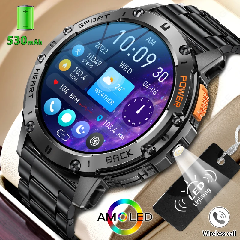 AMOLED Smartwatch for Men – Bluetooth Call, Fitness, Waterproof
