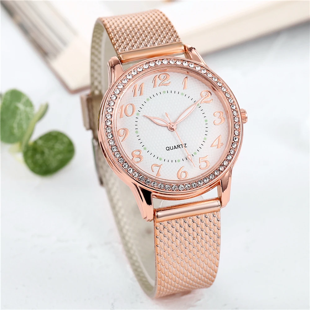 Luxury Rose Gold Mesh Women's Watch with Crystal Detailing - Image 6
