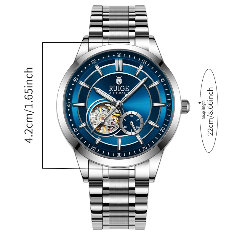 Men’s Automatic Stainless Steel Watch Blue Dial & Calendar - Image 2