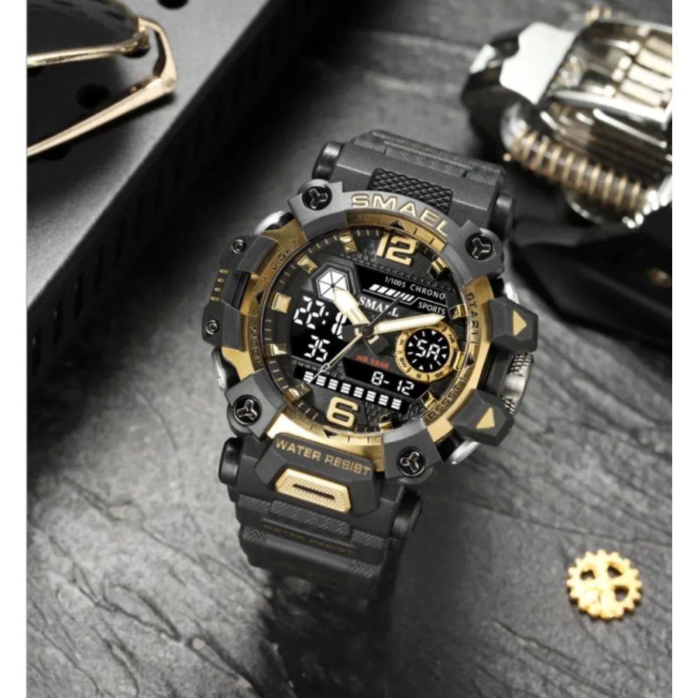 SMAEL 8072 Men's Watch – Dual Display, 50M Waterproof, Digital