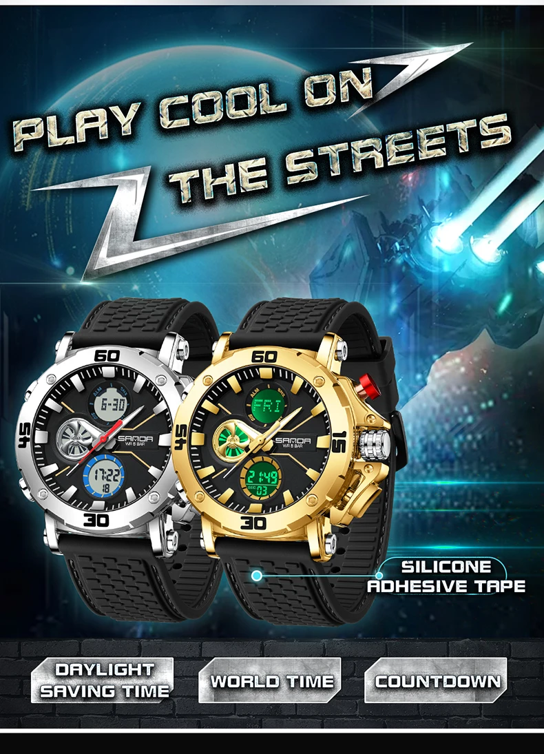 SANDA Men's Dual Display Watch – Chronograph, Alarm, Countdown - Image 19