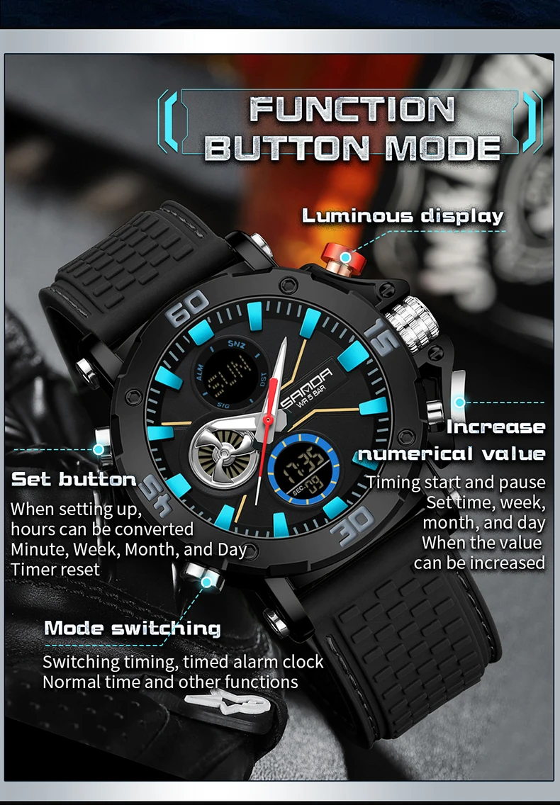 SANDA Men's Dual Display Watch – Chronograph, Alarm, Countdown - Image 26