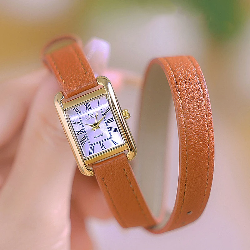 Women's Vintage Rose Gold Square Leather Watch