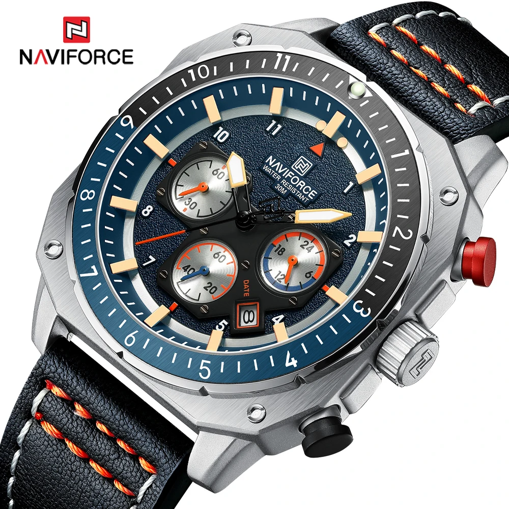 NAVIFORCE Men's Luxury Watch – Quartz, Leather Band, Multifunctional
