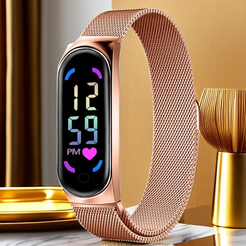 Women Magnetic Strap, Waterproof, Touch Control LED Digital Watch