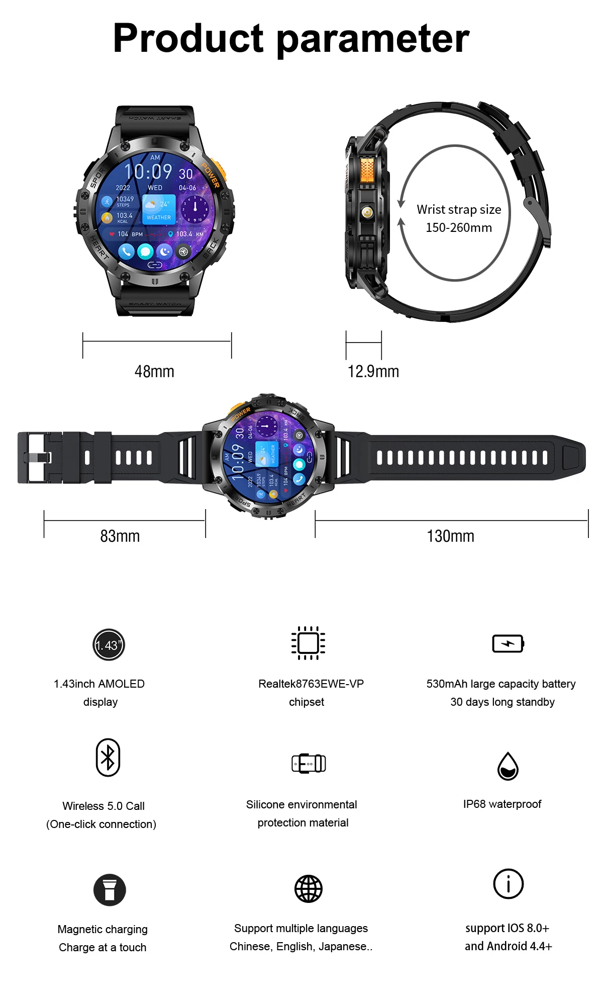 AMOLED Smartwatch for Men – Bluetooth Call, Fitness, Waterproof - Image 24
