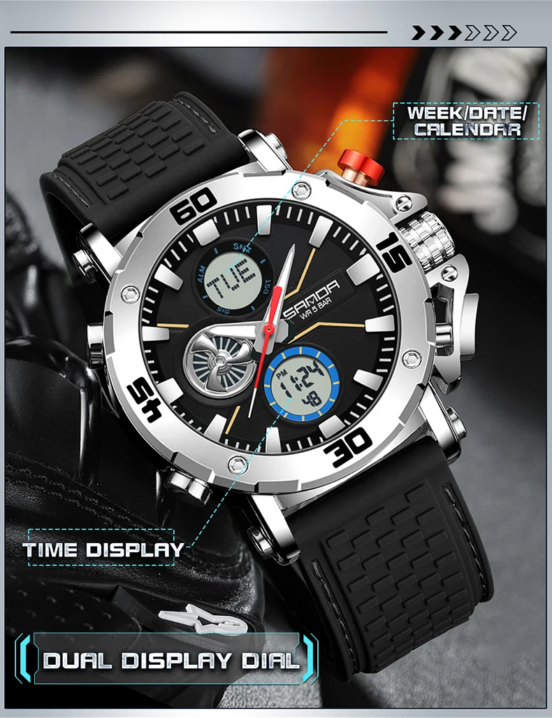 SANDA Men's Dual Display Watch – Chronograph, Alarm, Countdown - Image 17