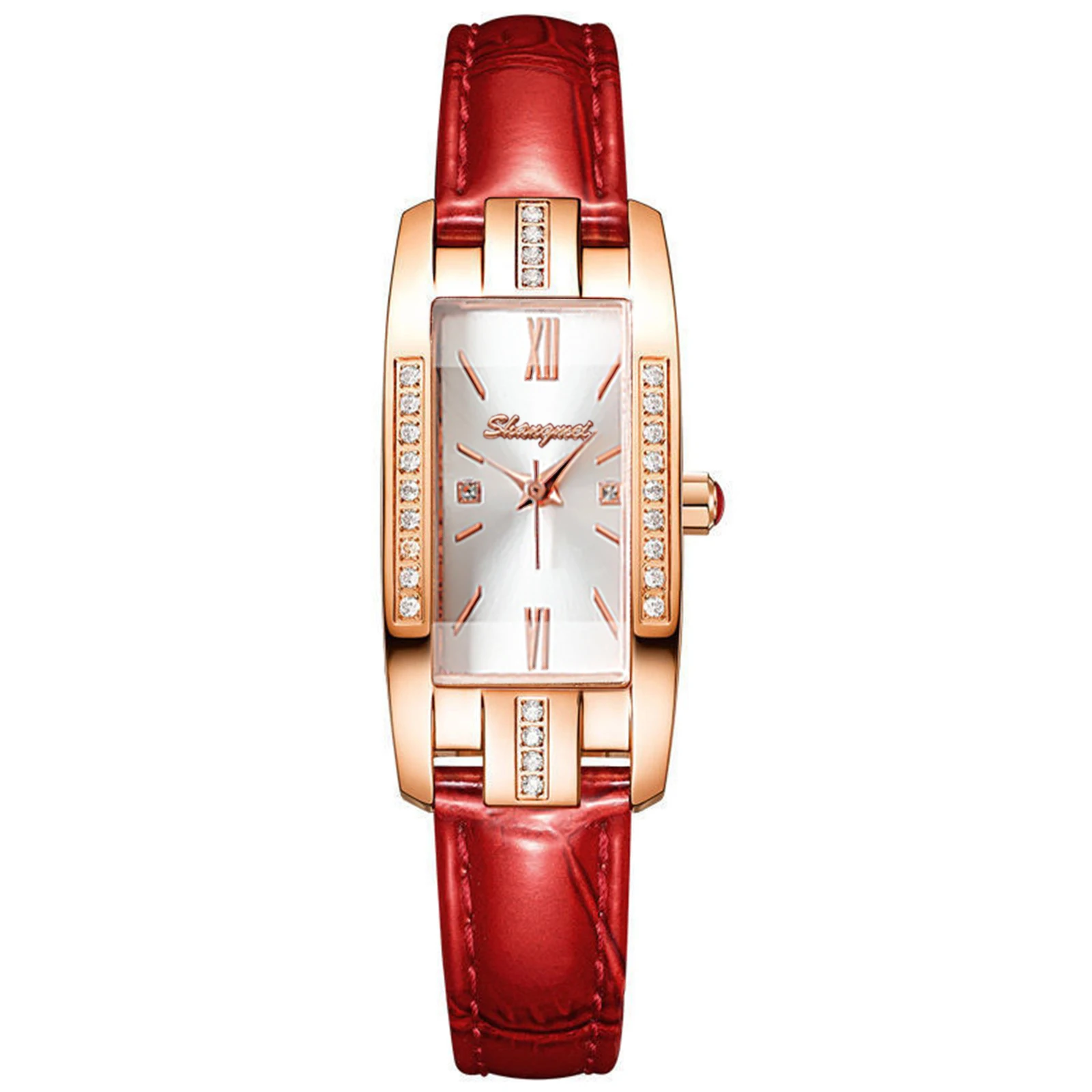 Vintage Rhinestone Rectangle Women's Leather Watch - Image 7