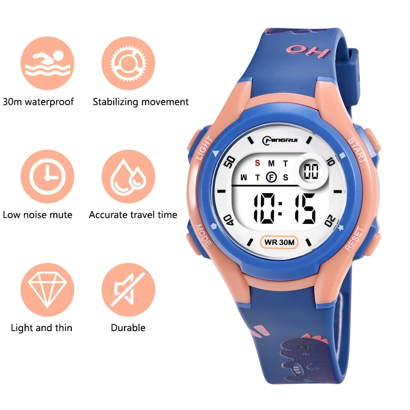 Waterproof Alarm Clock with Cute Prints Kids Sports Watch