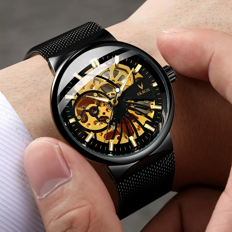 SKROX Vintage Skeleton Watch – Manual Mechanical, Luminous Dial