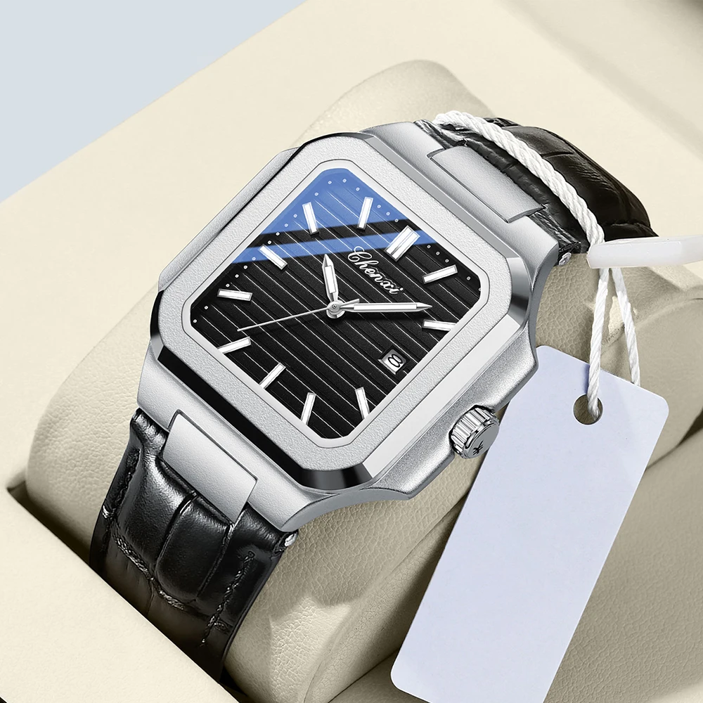 CHENXI Men's Square Watch – Leather, Quartz, Waterproof, Luminous