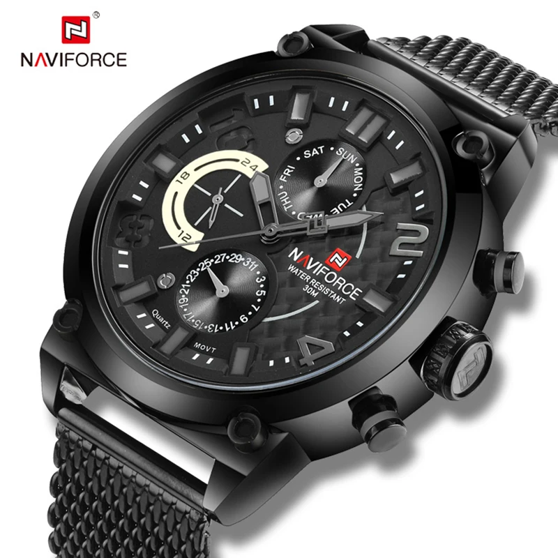 NAVIFORCE Men's Sport Watch – Black, Waterproof, Military Style