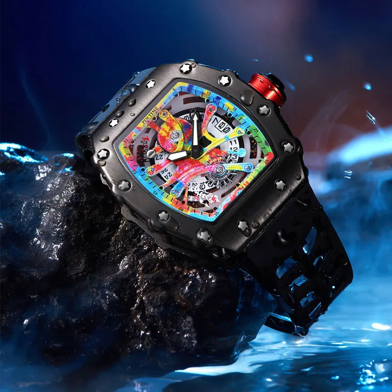 Fashion Mechanical Watch – Colorful RM Design, Automatic, Rubber Strap - Image 2