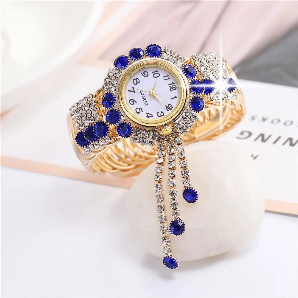 Adjustable Rhinestone Bangle Women's Quartz Watch