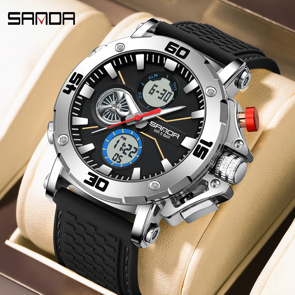 SANDA Men's Dual Display Watch – Chronograph, Alarm, Countdown