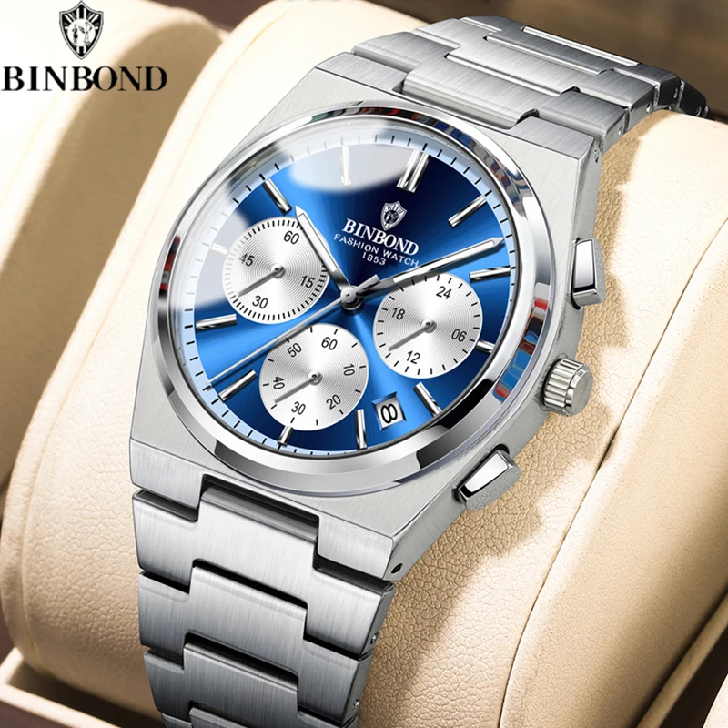 BINBOND Men's Luxury Watch – Chronograph, Waterproof, Stainless Steel