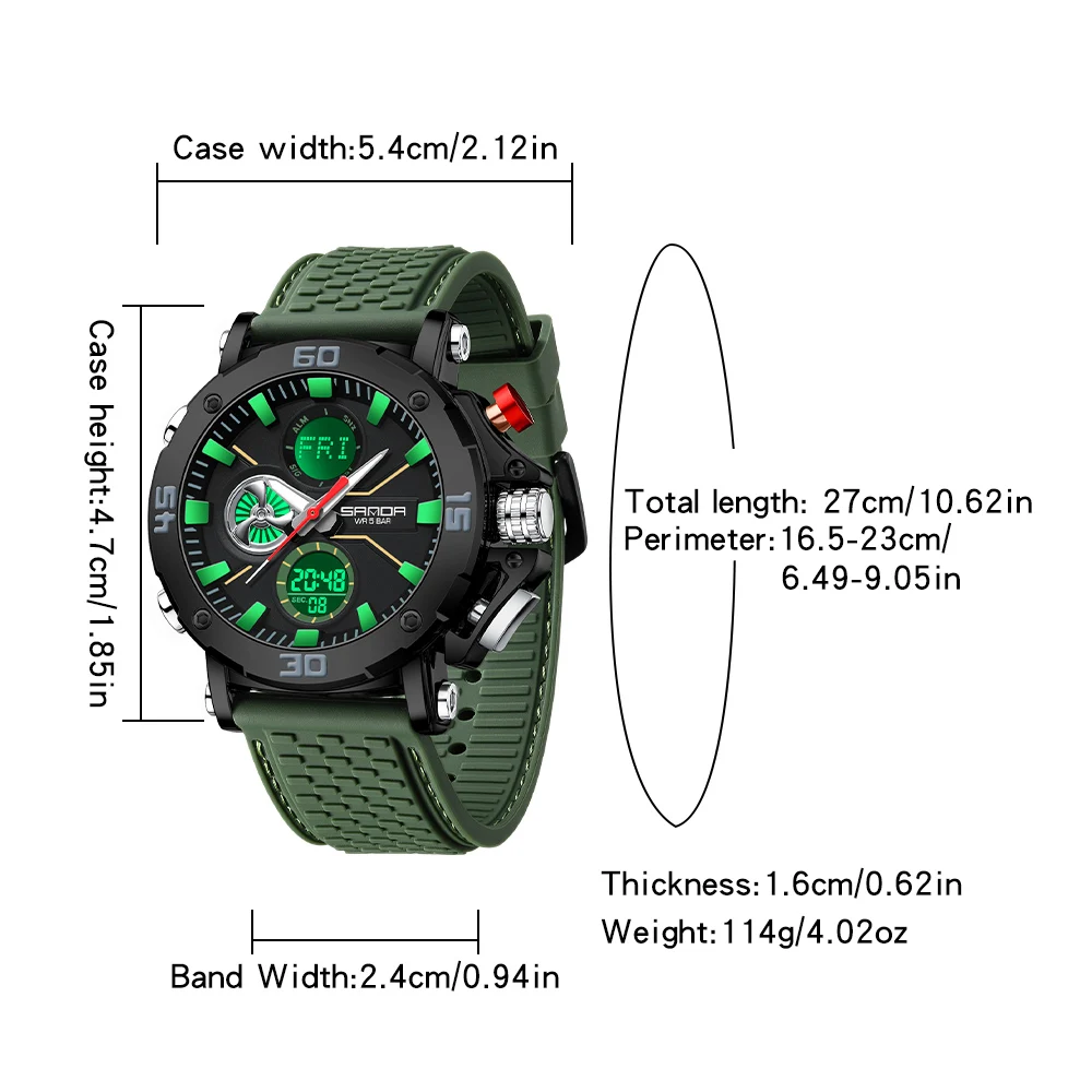 SANDA Men's Dual Display Watch – Chronograph, Alarm, Countdown - Image 3