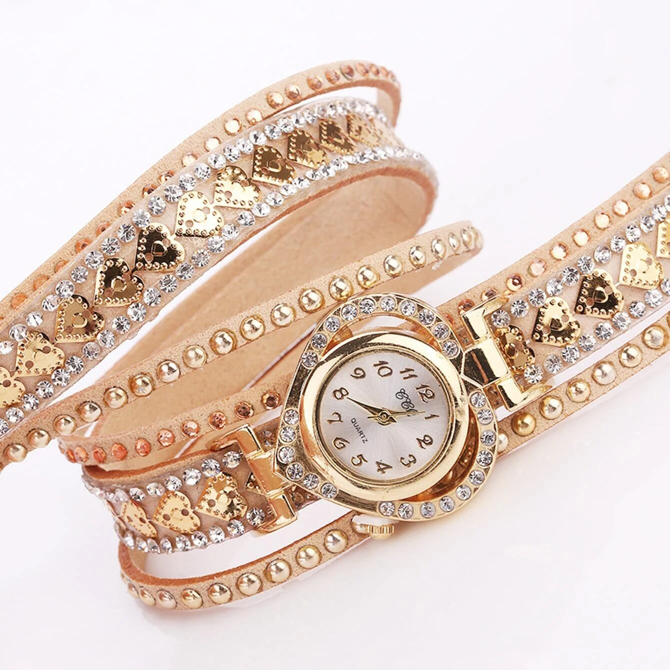 Fashion Rhinestone Heart Dial Women Watches Long Velvet Band Wristwatch - Image 4