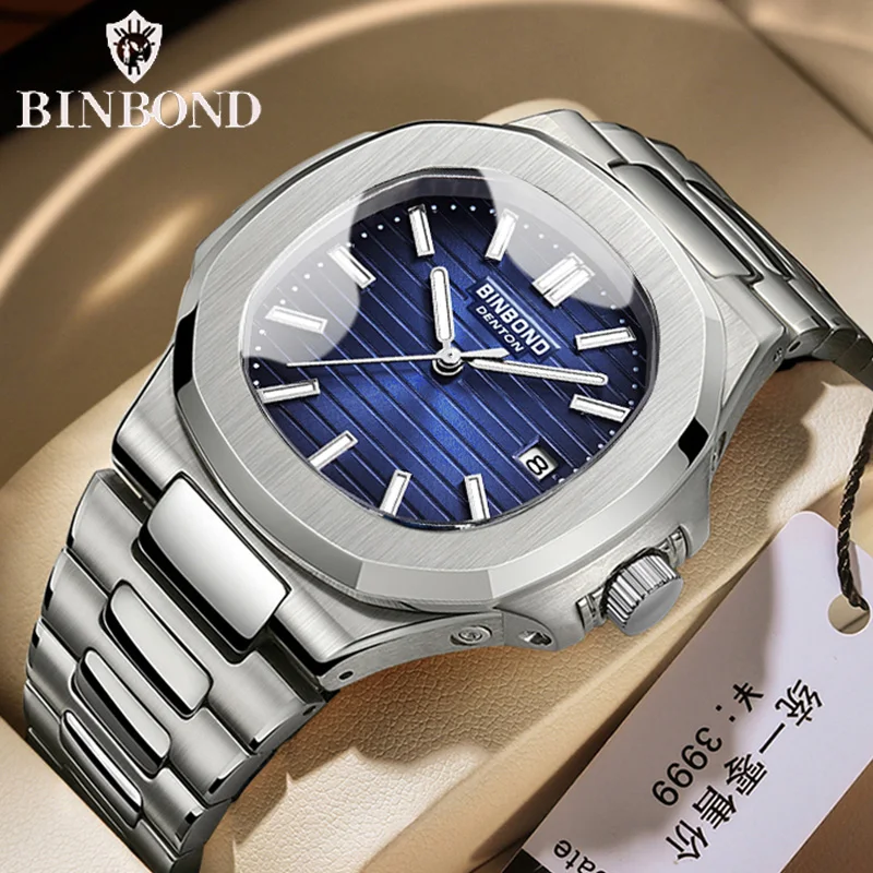 BINBOND Men's Luxury Watch – Quartz, Stainless Steel, Waterproof